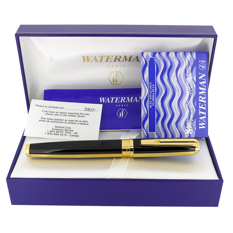 WATERMAN EXCEPTION NIGHT & DAY BLACK LACQUER GOLD TRIM 18K M NIB FOUNTAIN PEN NEVER INKED OFFERED BY ANTIQUE DIGGER