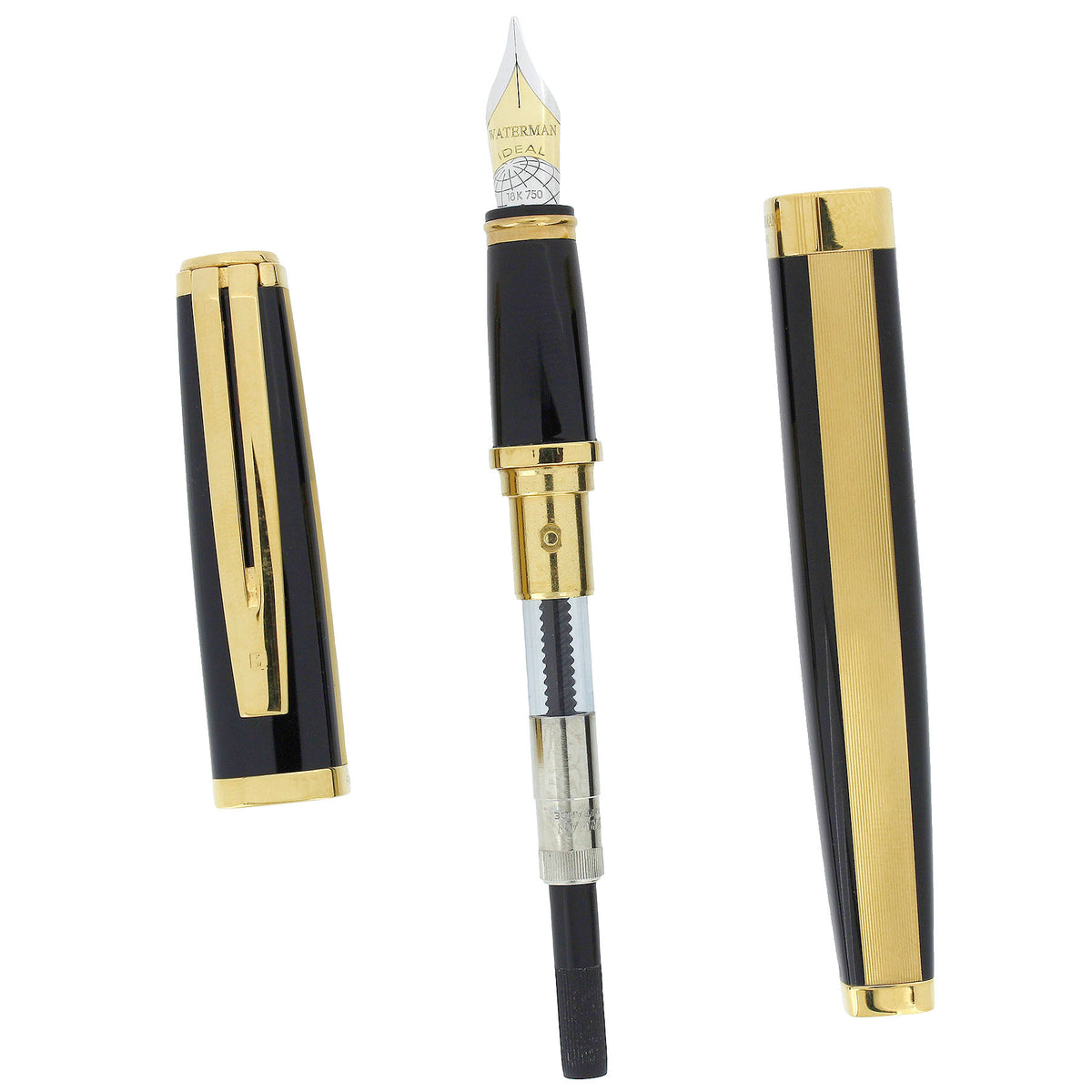 WATERMAN EXCEPTION NIGHT & DAY BLACK LACQUER GOLD TRIM 18K M NIB FOUNT