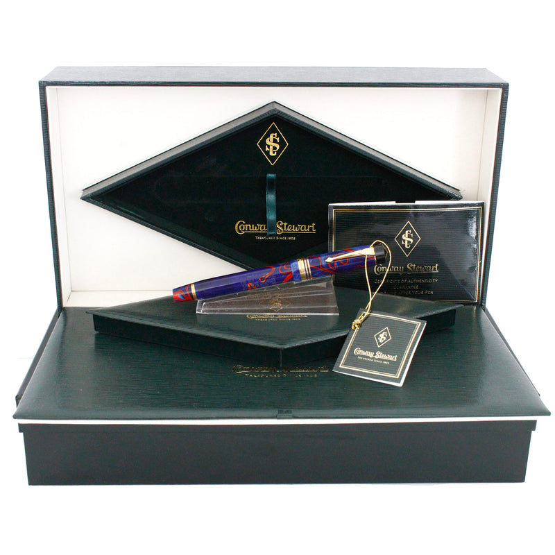 2006 CONWAY STEWART NELSON SCARLET WHIRL 18K TRIM LE 44/628 FOUNTAIN PEN MINT OFFERED BY ANTIQUE DIGGER