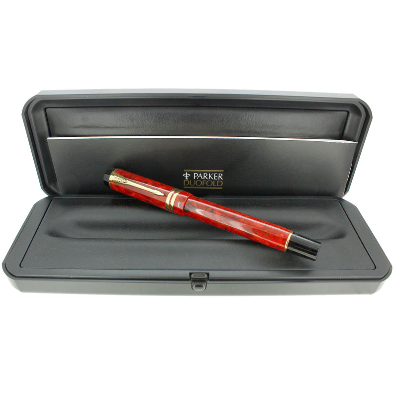 2006 PARKER DUOFOLD INTERNATIONAL JASPER RED 18K MED NIB FOUNTAIN PEN OFFERED BY ANTIQUE DIGGER