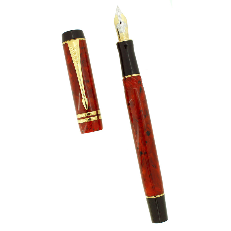 2006 PARKER DUOFOLD INTERNATIONAL JASPER RED 18K MED NIB FOUNTAIN PEN OFFERED BY ANTIQUE DIGGER