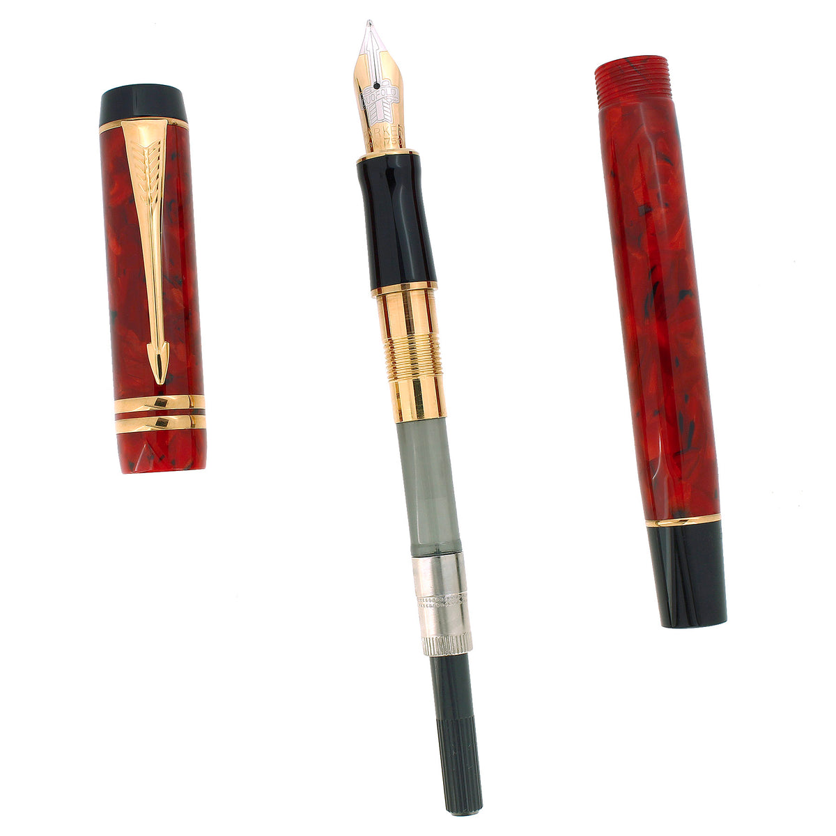 2006 PARKER DUOFOLD INTERNATIONAL JASPER RED 18K MED NIB FOUNTAIN PEN