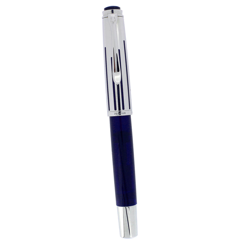 2006 PELIKAN M625 SOUVERAN STERLING TRIM & TRANSPARENT DARK BLUE BARREL 18K MED Nib FOUNTAIN PEN MINT OFFERED BY ANTIQUE DIGGER
