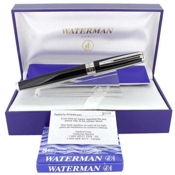 WATERMAN EXCEPTION NIGHT & DAY BLACK LACQUER PLATINUM TRIM 18K M NIB F