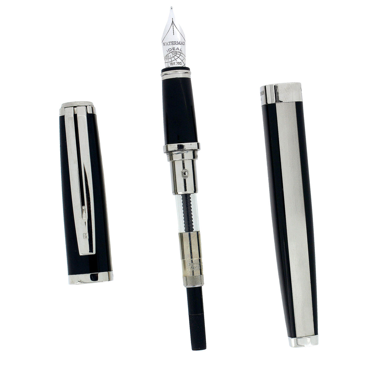WATERMAN EXCEPTION NIGHT & DAY BLACK LACQUER PLATINUM TRIM 18K M NIB F