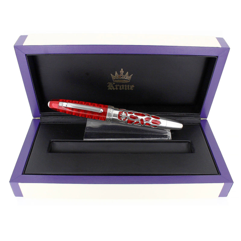 CIRCA 2007 KRONE RED ENAMEL & STERLING LIQUID COLLECTION LIMITED EDITION FOUNTAIN PEN NEVER INKED OFFERED BY ANTIQUE DIGGER