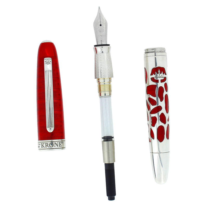 CIRCA 2007 KRONE RED ENAMEL & STERLING LIQUID COLLECTION LIMITED EDITION FOUNTAIN PEN NEVER INKED OFFERED BY ANTIQUE DIGGER