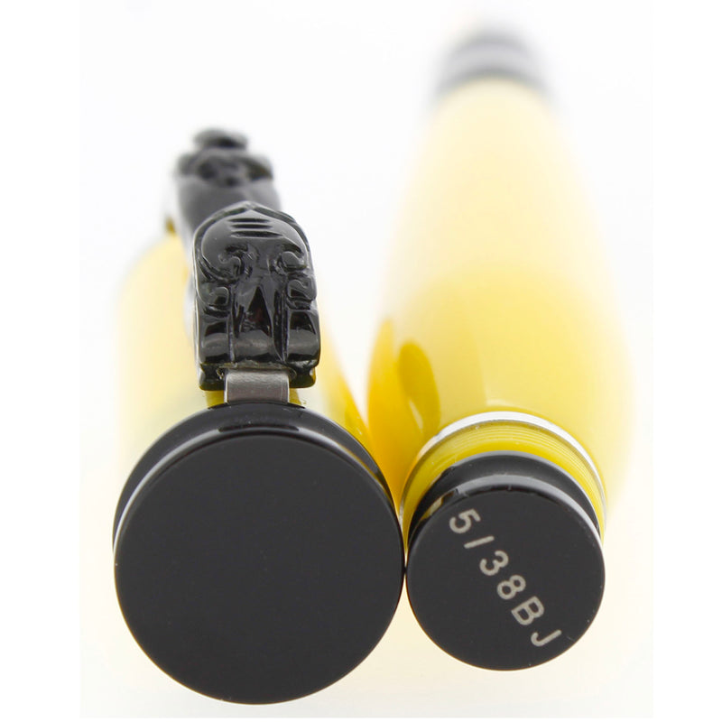 2008 LOIMINCHAY MINI QIAN LONG LIMITED EDITION MANDARIN YELLOW W/BLACK JADE CLIP FOUNTAIN PEN MINT W/DOCUMENTATION OFFERED BY ANTIQUE DIGGER