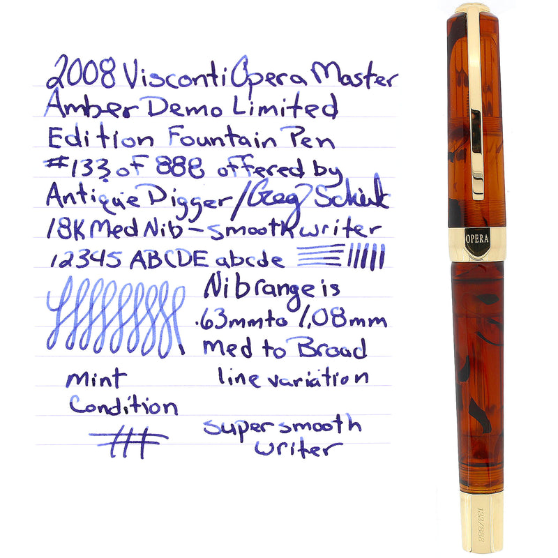 2008 VISCONTI OPERA MASTER DEMO AMBER LIMITED EDITION 133/888 FOUNTAIN PEN MINT OFFERED BY ANTIQUE DIGGER