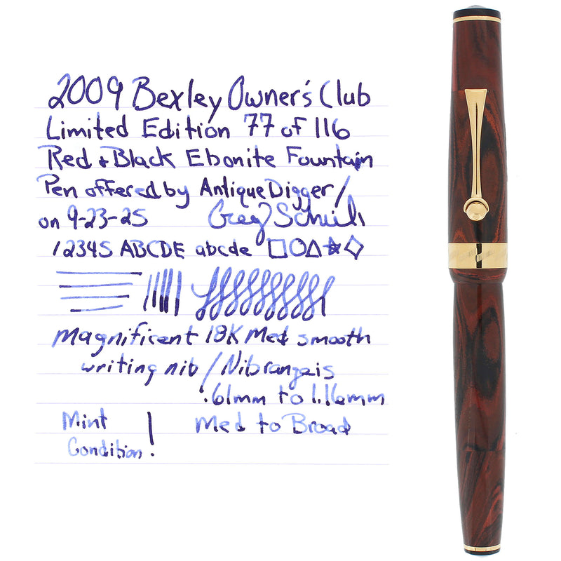 2009 BEXLEY OWNERS CLUB LIMITED EDITION RED/BLACK EBONITE FOUNTAIN PEN MINT OFFERED BY ANTIQUE DIGGER