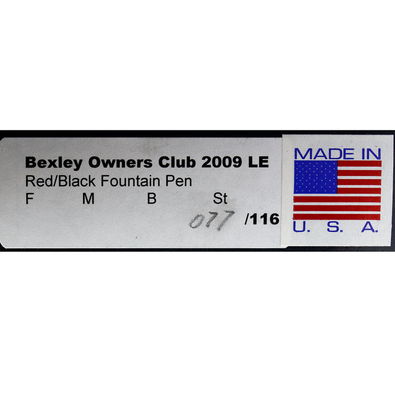 2009 BEXLEY OWNERS CLUB LIMITED EDITION RED/BLACK EBONITE FOUNTAIN PEN MINT OFFERED BY ANTIQUE DIGGER