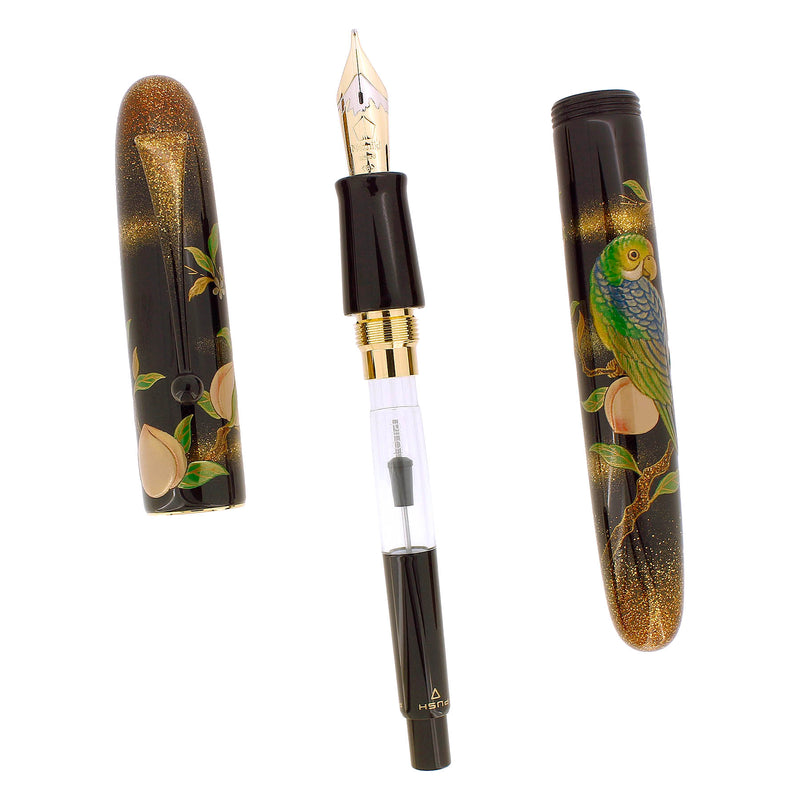 NAMIKI YUKARI ROYALE MAKI-E PARROT WITH PEACH FOUNTAIN PEN NEVER INKED OFFERED BY ANTIQUE DIGGER