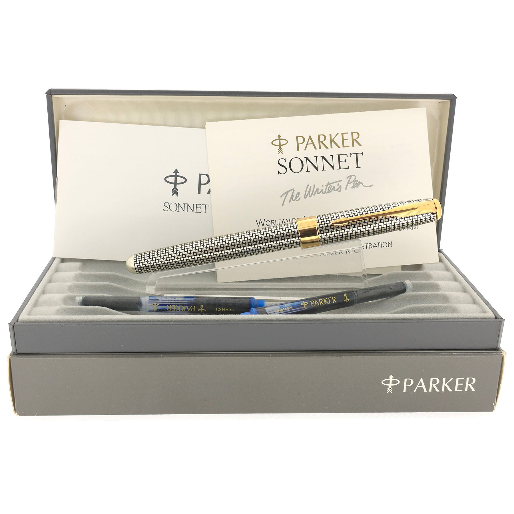 1999 PARKER SONNET CISELE STERLING SILVER FOUNTAIN PEN 18K BROADE NIB