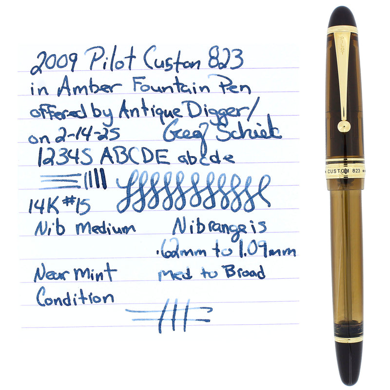 2009 PILOT CUSTOM 823 AMBER VACUUM-FILLER 14K
