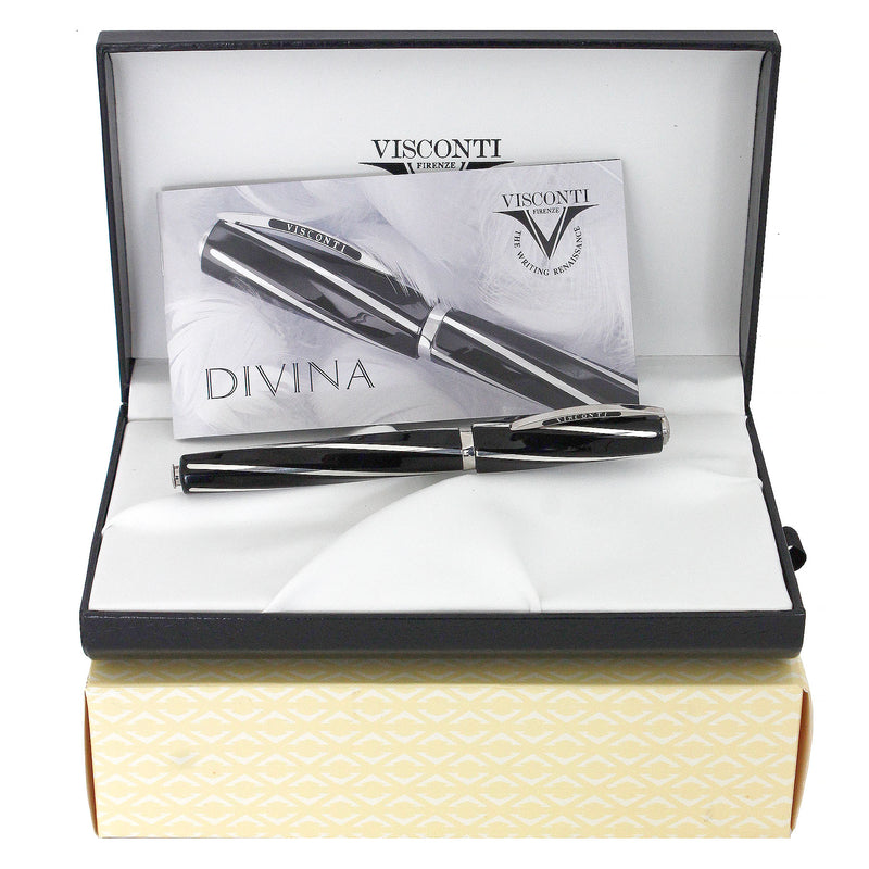 CIRCA 2007 VISCONTI OVERSIZE DIVINA BLACK & STERLING FOUNTAIN PEN MINT BOXED OFFERED BY ANTIQUE DIGGER