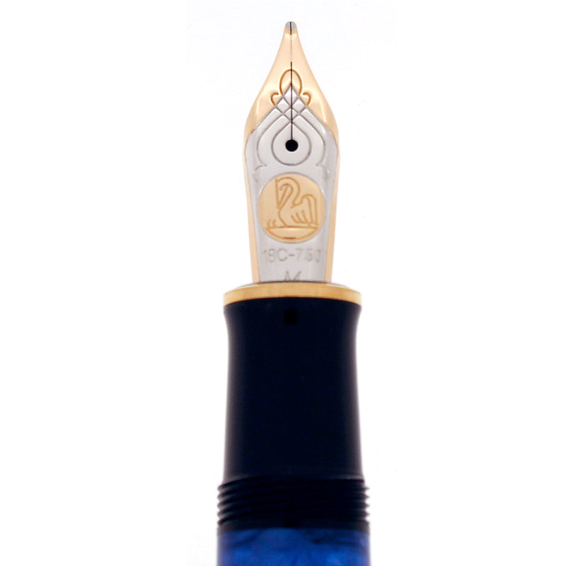 NEVER INKED 2010 PELIKAN M800 BLUE-O- BLUE SPECIAL EDITION 18K MED NIB FOUNTAIN PEN OFFERED BY ANTIQUE DIGGER
