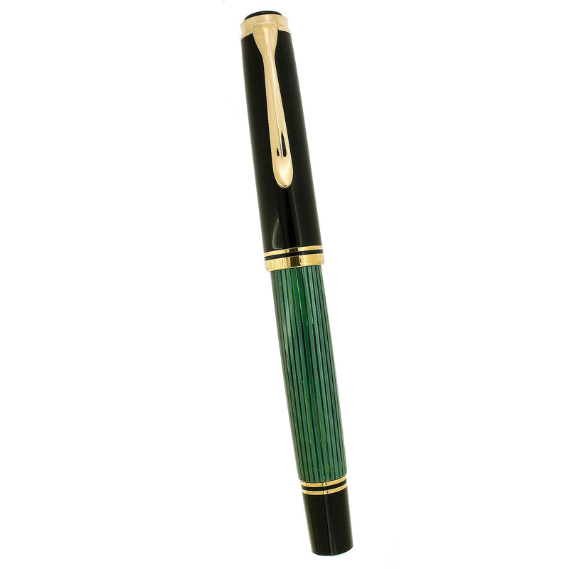 C2010 PELIKAN M800 GREEN STRIPED ONE-CHICK LOGO 18K MED NIB FOUNTAIN PEN NEAR MINT OFFERED BY ANTIQUE DIGGER