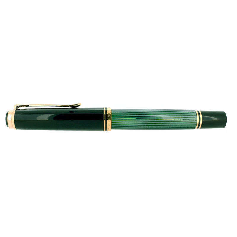 C2010 PELIKAN M800 GREEN STRIPED ONE-CHICK LOGO 18K MED NIB FOUNTAIN PEN NEAR MINT OFFERED BY ANTIQUE DIGGER