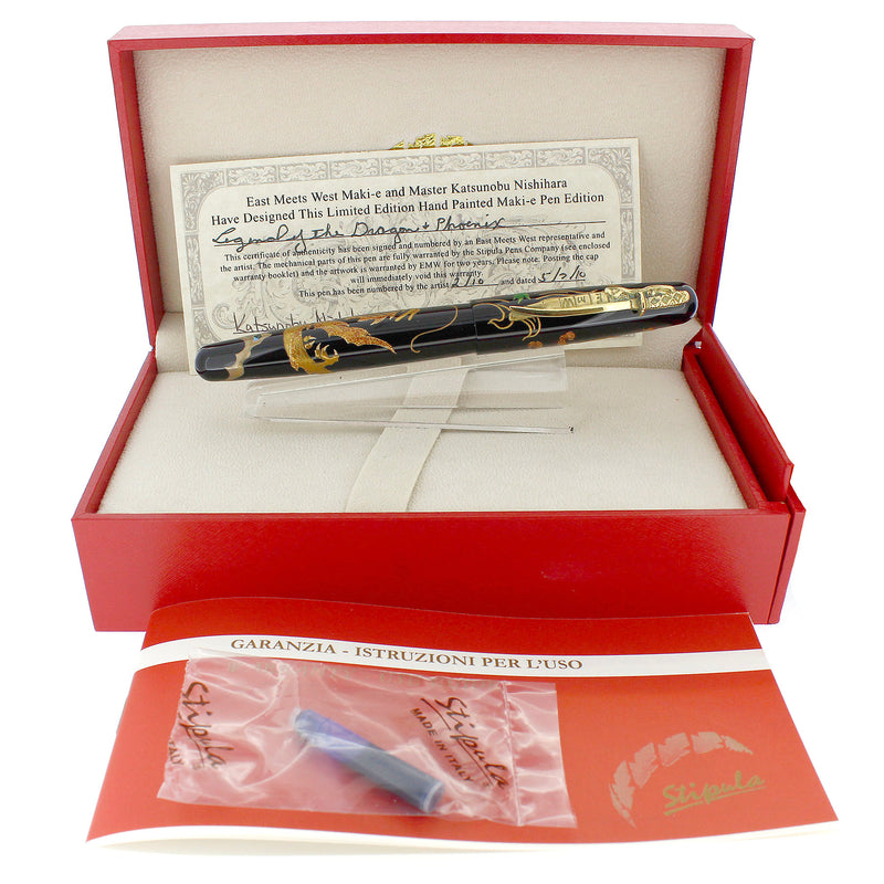 RARE 2010 STIPULA MAKI-E & RADEN LEGEND OF THE DRAGON AND PHOENIX EAST MEETS WEST LIMITED EDITION 2/10 ASTIST NISHIHARA SIGNED FOUNTAIN PEN OFFERED BY ANTIQUE DIGGER