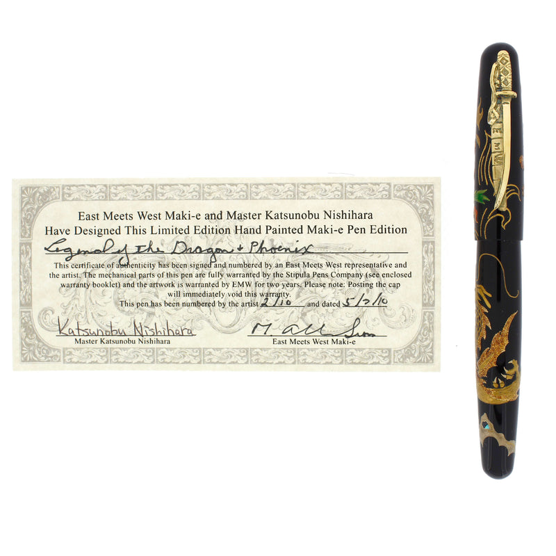 RARE 2010 STIPULA MAKI-E & RADEN LEGEND OF THE DRAGON AND PHOENIX EAST MEETS WEST LIMITED EDITION 2/10 ASTIST NISHIHARA SIGNED FOUNTAIN PEN OFFERED BY ANTIQUE DIGGER