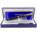 2010 WATERMAN CHARLESTON BLACK W/GOLD TRIM 18K MEDIUM NIB FOUNTAIN PEN NEW IN BOX OFFERED BY ANTIQUE DIGGER