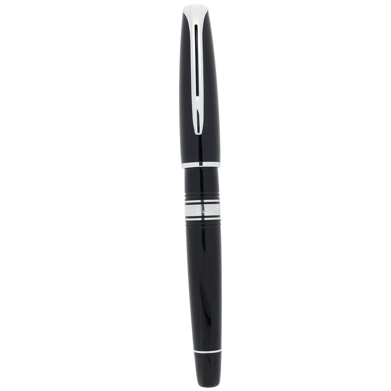 2010 WATERMAN CHARLESTON BLACK W/RHOUDIUM TRIM 18K MEDIUM NIB FOUNTAIN