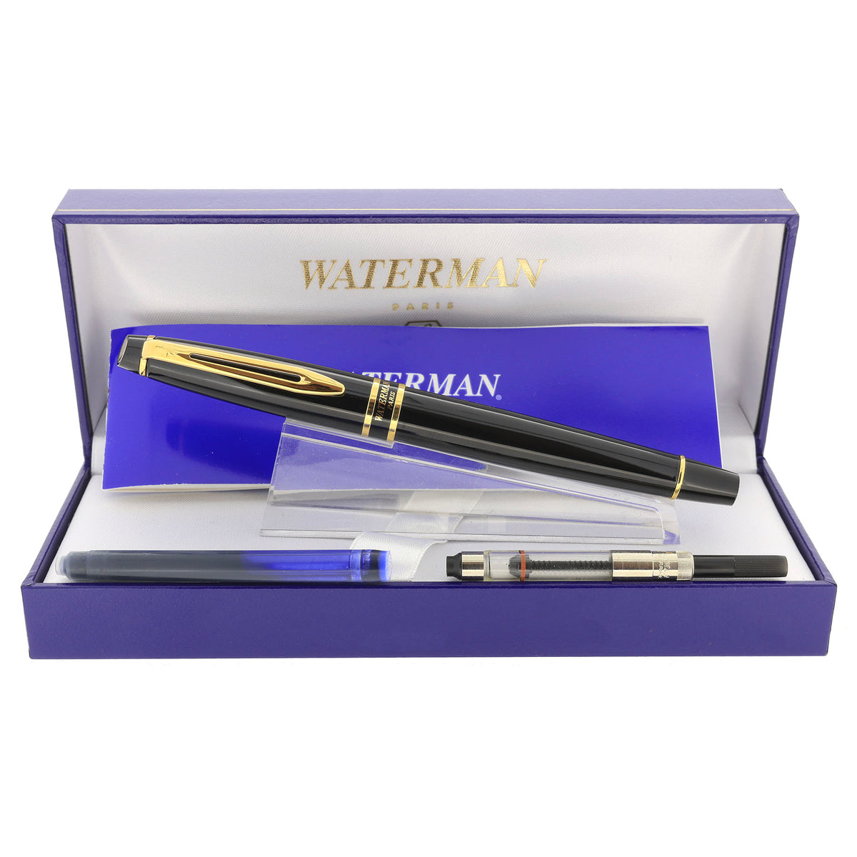 NEVER INKED 2013 WATERMAN EXPERT II POLISHED BLACK & GOLD TRIM MEDIUM