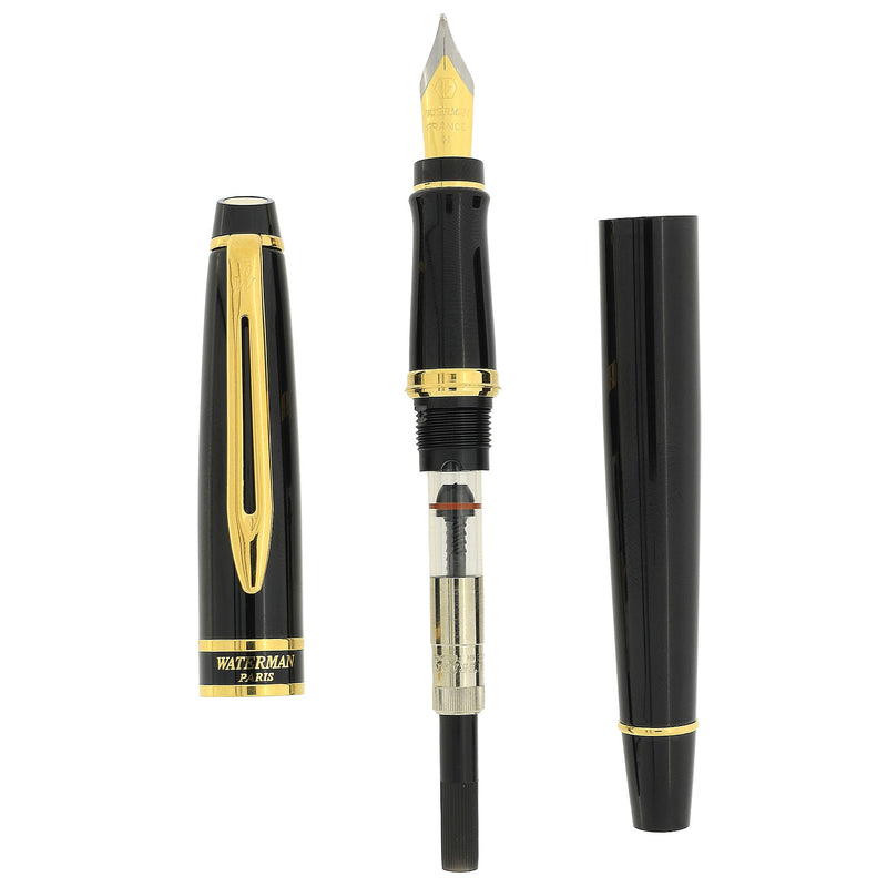 NEVER INKED 2013 WATERMAN EXPERT II POLISHED BLACK & GOLD TRIM MEDIUM