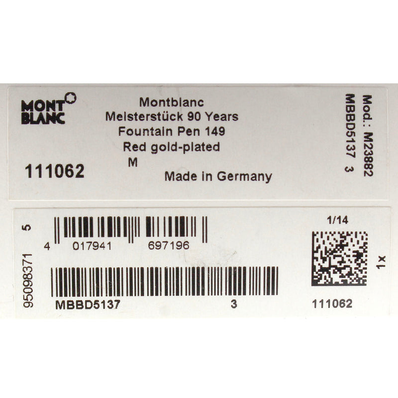 SCARCE 2014 MONTBLANC 149 90TH ANNIVERSARY LIMITED ROSE GOLD TRIM FOUNTAIN PEN NEVER INKED OFFERED BY ANTIQUE DIGGER