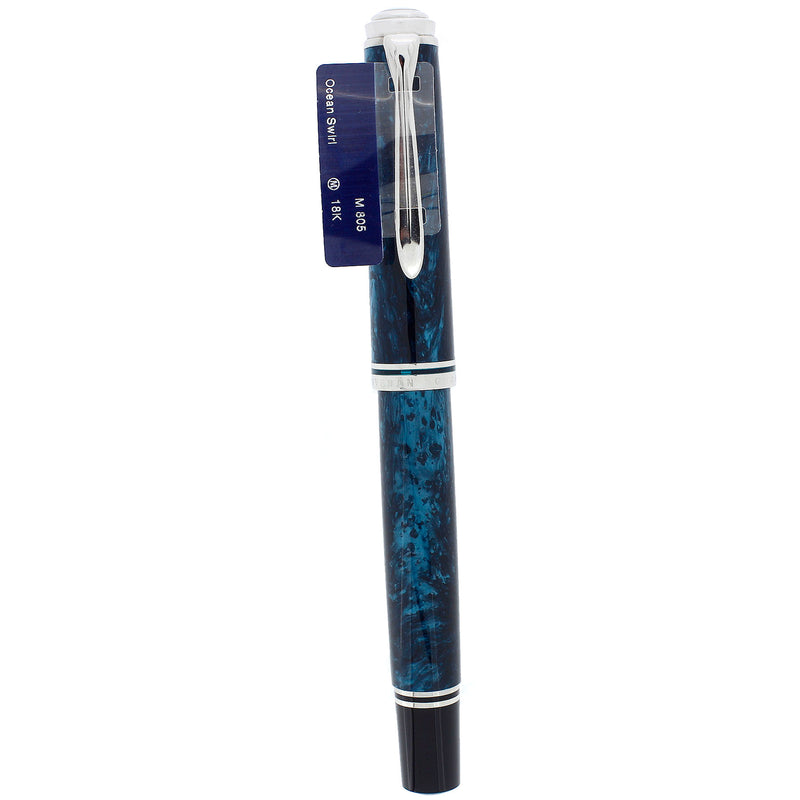 2018 PELIKAN M805 OCEAN SWIRL SPECIAL EDITION 18K MED NIB FOUNTAIN PEN MINT OFFERED BY ANTIQUE DIGGER