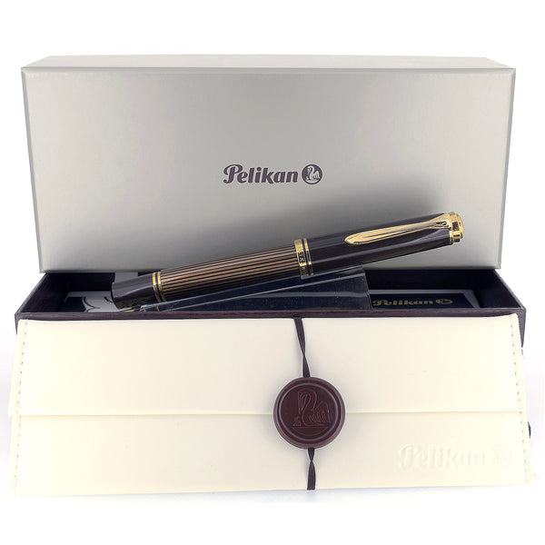 2019 PELIKAN M800 SOUVERAN BROWN-BLACK SPECIAL EDITION 18K MED NIB FOU