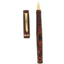 1930S FRENCH MADE MOTTLED RED HARD RUBBER SAFETY PEN W/14K M-BBBBB+ 3.46MM FLEX MUSIC NIB RESTORED OFFERED BY ANTIQUE DIGGER