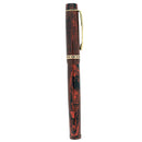 1930S FRENCH MADE MOTTLED RED HARD RUBBER SAFETY PEN W/14K M-BBBBB+ 3.46MM FLEX MUSIC NIB RESTORED OFFERED BY ANTIQUE DIGGER