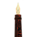 1930S FRENCH MADE MOTTLED RED HARD RUBBER SAFETY PEN W/14K M-BBBBB+ 3.46MM FLEX MUSIC NIB RESTORED OFFERED BY ANTIQUE DIGGER