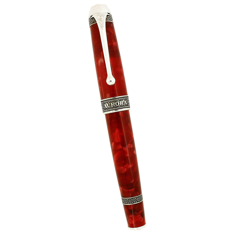 2004 AURORA 85TH ANNIVERSARY LIMITED EDITION STERLING SILVER & RED MARBLED FOUNTAIN PEN NEVER INKED OFFERED BY ANTIQUE DIGGER