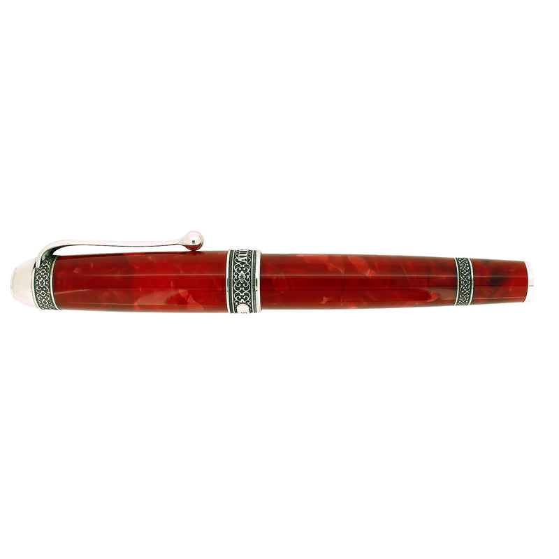 2004 AURORA 85TH ANNIVERSARY LIMITED EDITION STERLING SILVER & RED MARBLED FOUNTAIN PEN NEVER INKED OFFERED BY ANTIQUE DIGGER