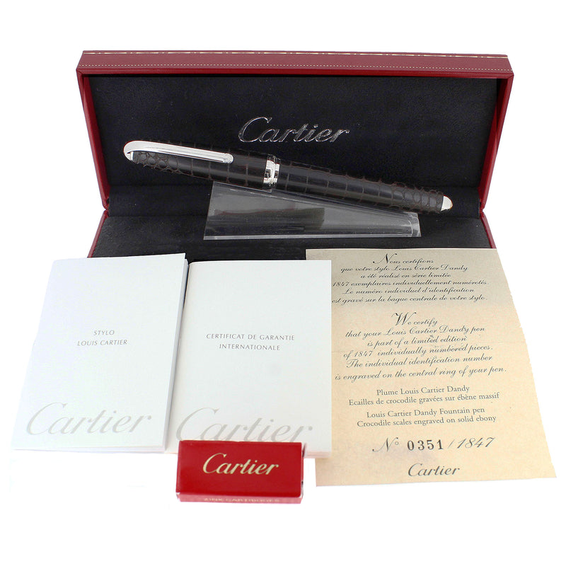 CARTIER DANDY CROCODILE EBONY SCALES LIMITED EDITION 351/1847 FOUNTAIN PEN MINT OFFERED BY ANTIQUE DIGGER