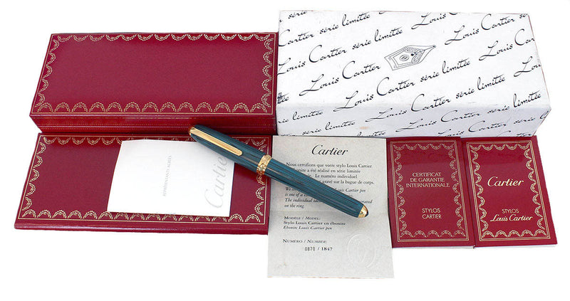 CARTIER DANDY VERDE GREEN EBONITE LIMITED EDITION 870/1847 FOUNTAIN PEN MINT OFFERED BY ANTIQUE DIGGER