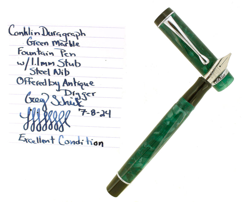 CONKLIN DURAGRAPH FOREST GREEN 1.1MM STUB NIB FOUNTAIN PEN SERVICED