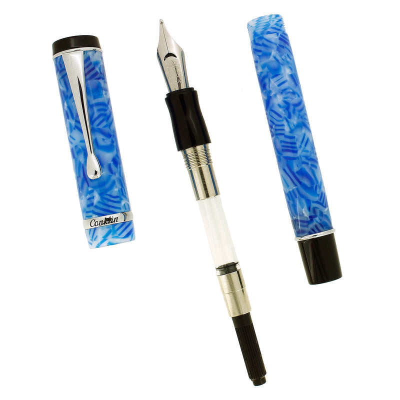 CONKLIN DURAGRAPH ICE BLUE BROAD NIB FOUNTAIN PEN SERVICED OFFERED BY ANTIQUE DIGGER