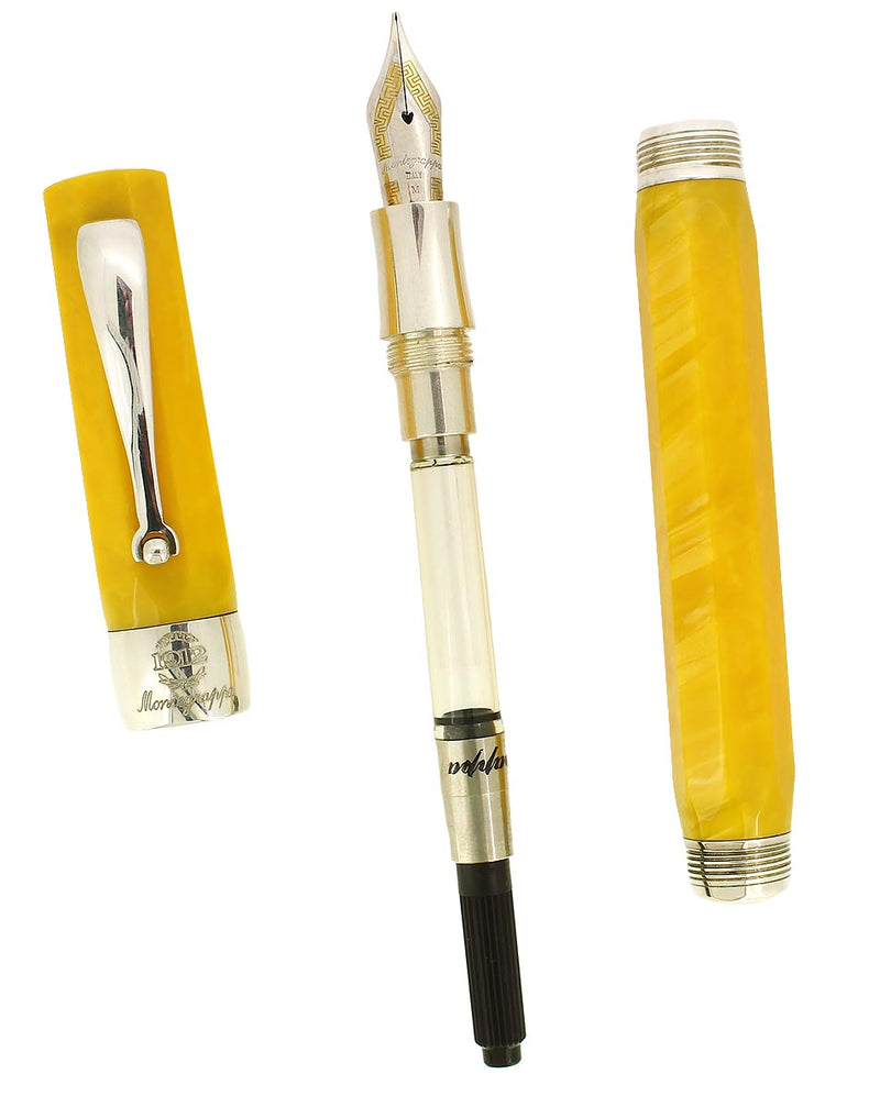 1990S MONTEGRAPPA 1912 SYMPHONY YELLOW CELLULOID STERLING TRIM FOUNTAIN PEN NEVER INKED OFFERED BY ANTIQUE DIGGER