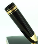 2000s MONTBLANC MEISTERSTUCK N°149 FOUNTAIN PEN STAND BLACK, GOLD, & CRYSTAL OFFERED BY ANTIQUE DIGGER