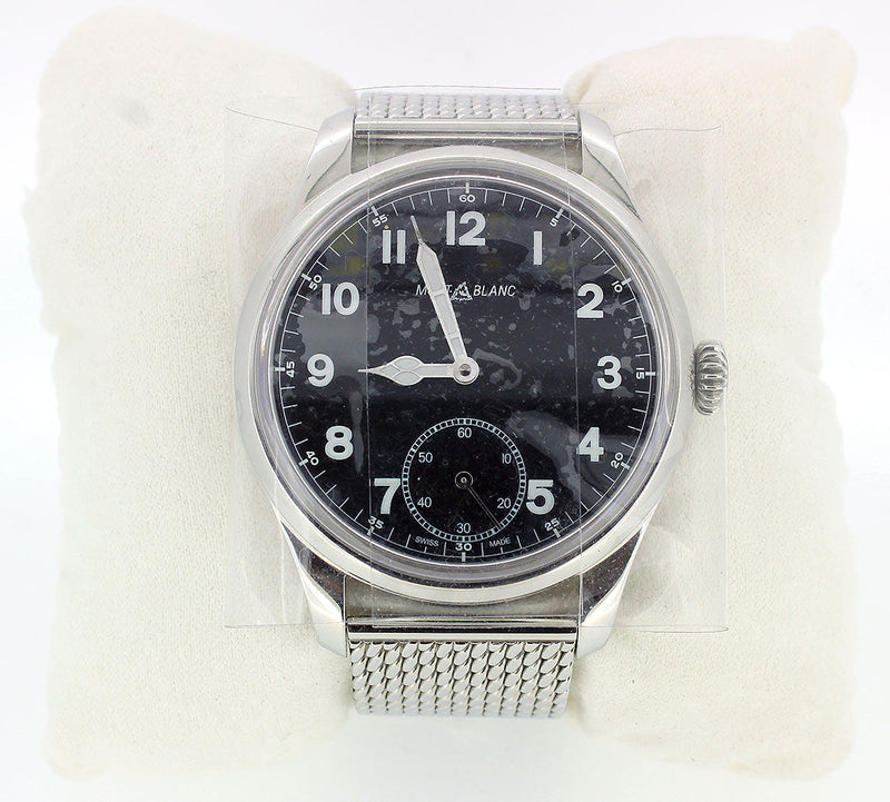 NEW MONTBLANC 1858 WATCH 44MM BLACK DIAL STEEL COLLECTION SWISS MOVEMENT MINT OFFERED BY ANTIQUE DIGGER