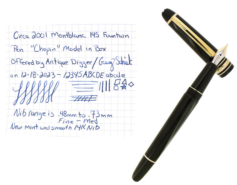 2001 MONTBLANC CHOPIN MEISTERSTUCK EXTRA FINE NIB FOUNTAIN PEN MINT OFFERED BY ANTIQUE DIGGER