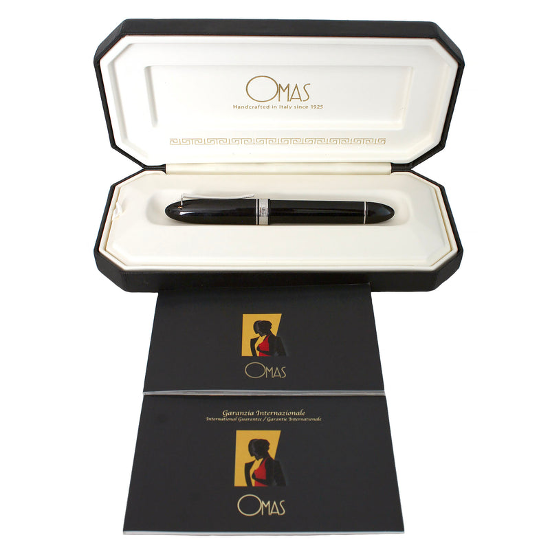 CIRCA 2000 OMAS 360 JET BLACK ROLLERBALL PEN HIGH TECH TRIM WITH BOX OFFERED BY ANTIQUE DIGGER