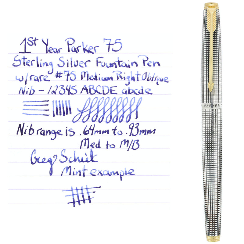 C1964 FIRST YEAR PARKER 75 STERLING SILVER CROSSHATCH (CISELE) W/SCARC