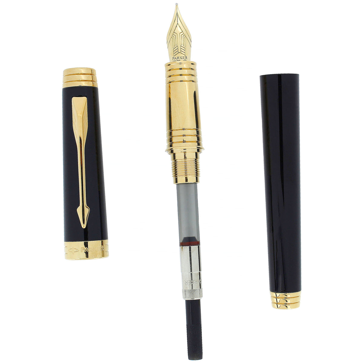 PARKER PREMIER BLACK LACQUE GOLD TRIM W/18K MED NIB FOUNTAIN PEN NEVER