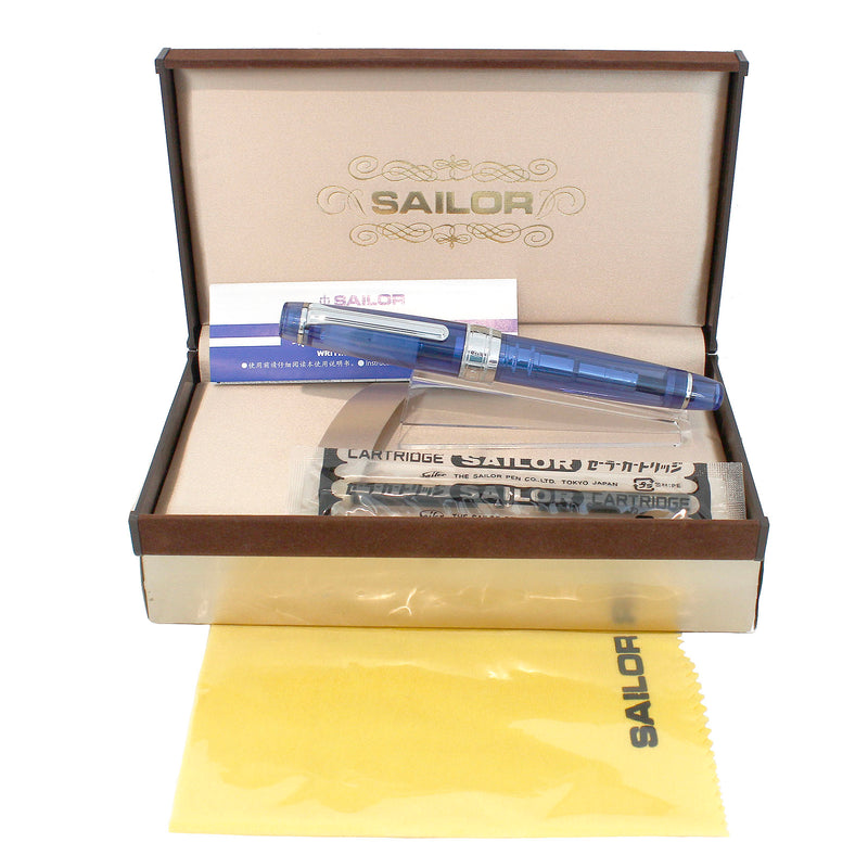 SAILOR PRO GEAR SPECIAL EDITION SKY BLUE DEMONSTRATOR KING OF PEN 21K MED NIB FOUNTAIN PEN MINT OFFERED BY ANTIQUE DIGGER