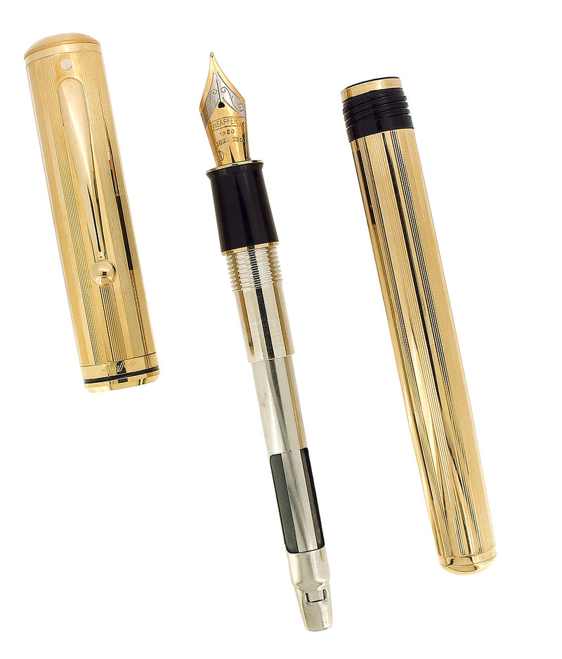 C1996 SHEAFFER GRAND CONNAISSUER 23K GOLD PLATED FOUNTAIN PEN NEVER INKED MINT OFFERED BY ANTIQUE DIGGER