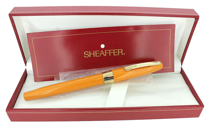 C1996 SHEAFFER IMPERIAL CADMIUM YELLOW XF NIB FOUNTAIN PEN IN ORIGINAL BOX OFFERED BY ANTIQUE DIGGER